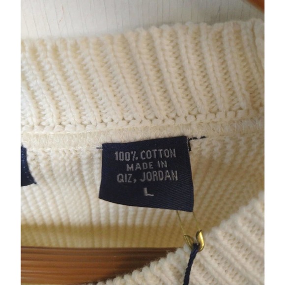 Izod Men LG Sweater NWT Ivory Long Sleeves Crew Neck Banded Waist & Sleeves Logo - Picture 3 of 6